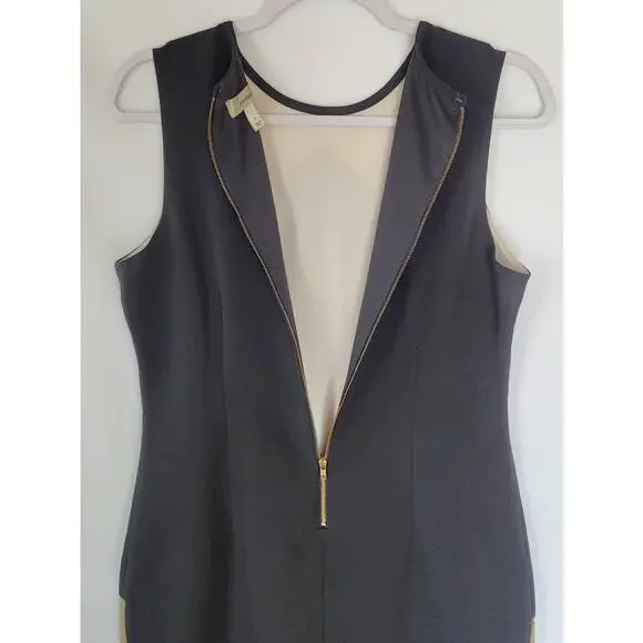 Classic DressBarn Colorblock Black Tan White Sheath Midi Dress Women's Size 8 - Picture 4 of 8